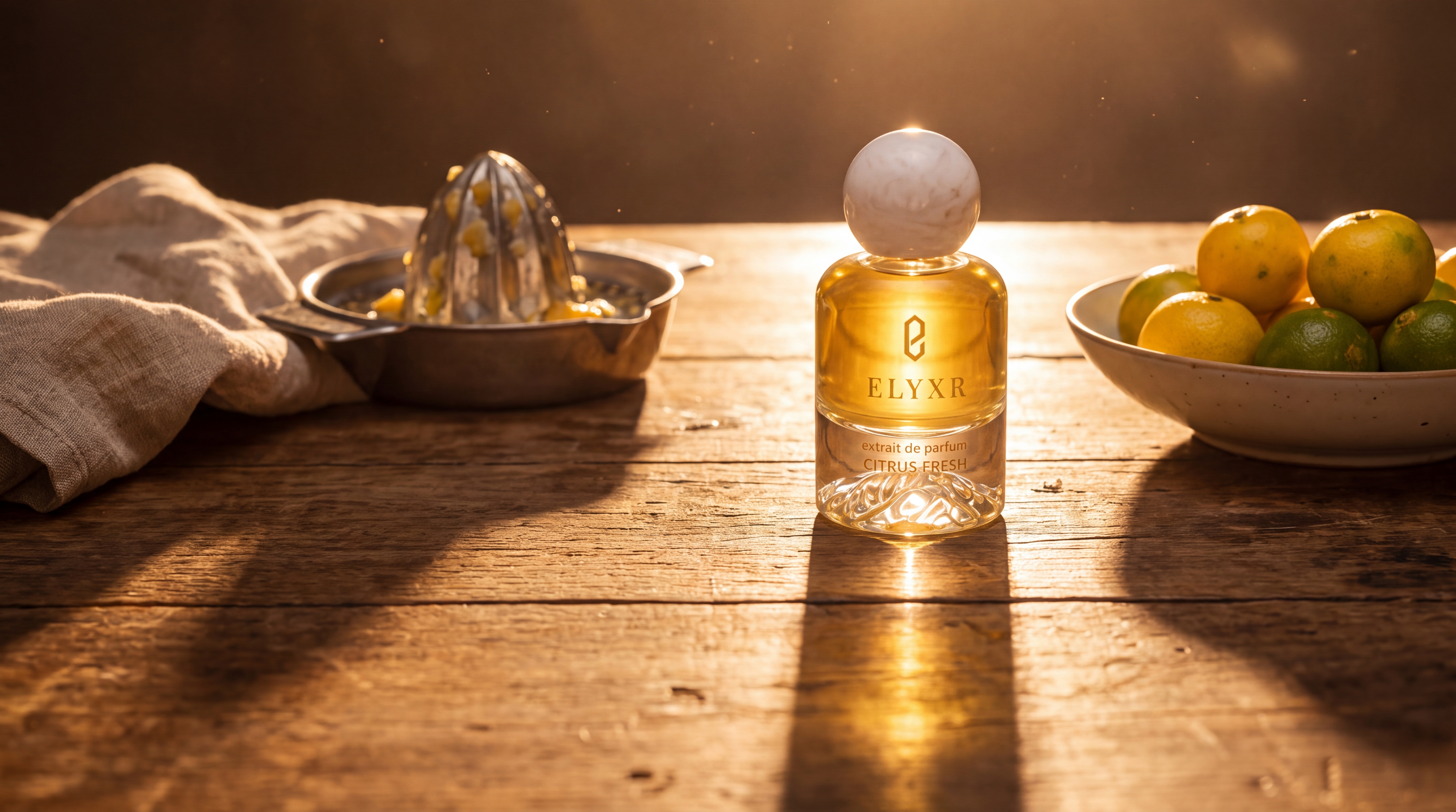 Citrus Fresh extrait on a sunlit table
